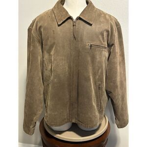Cabelas Brown Leather Distressed Chore Jacket Men XL  Zip Out Blanket‎ Lining